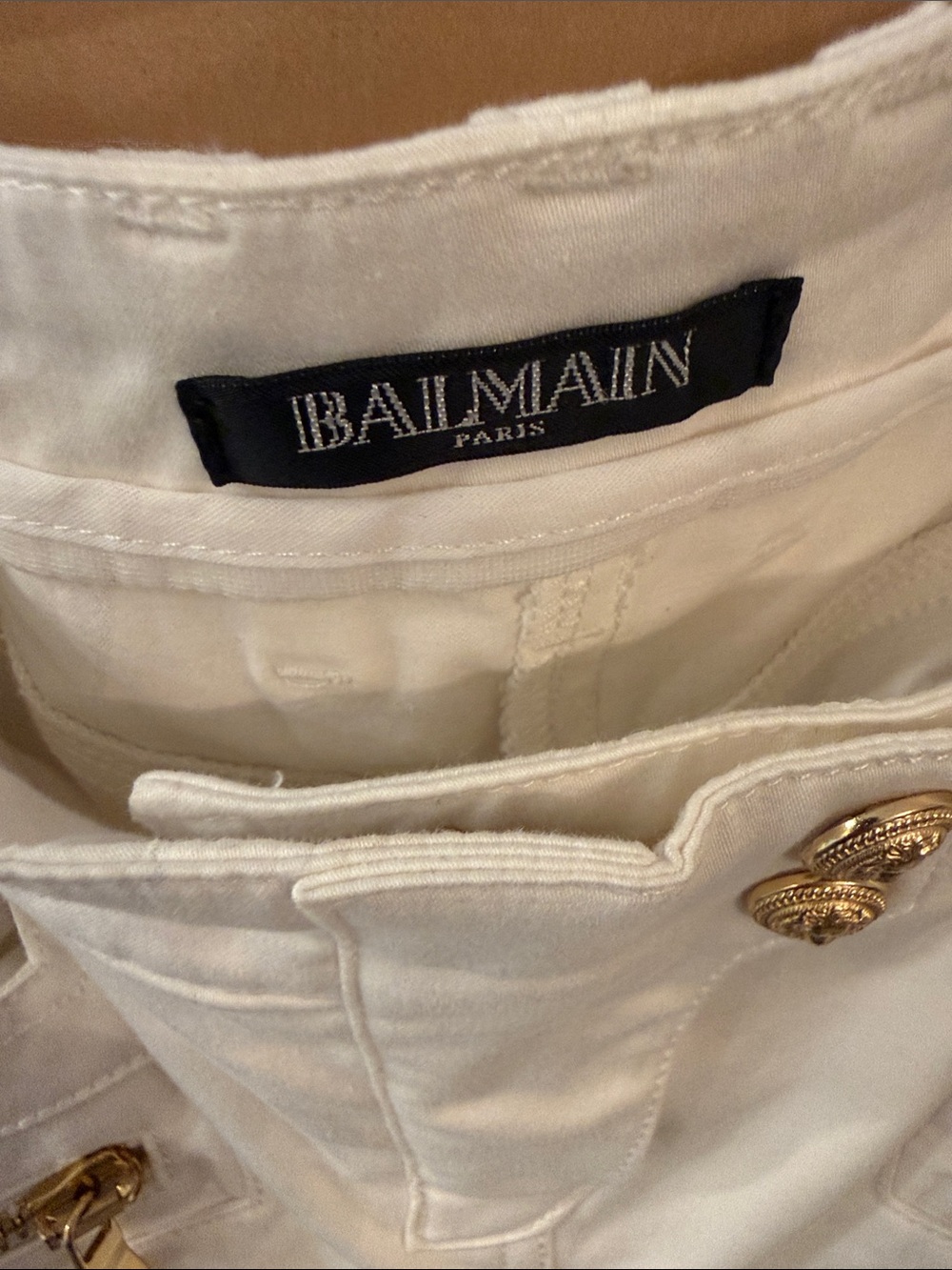 Balmain White Jeans with Gold Buttons